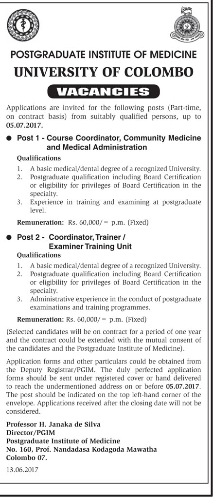 Course Coordinator, Coordinator - University of Colombo